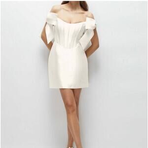 Alfred Sung Ivory Satin Bow Corset Mini Dress - Size 2